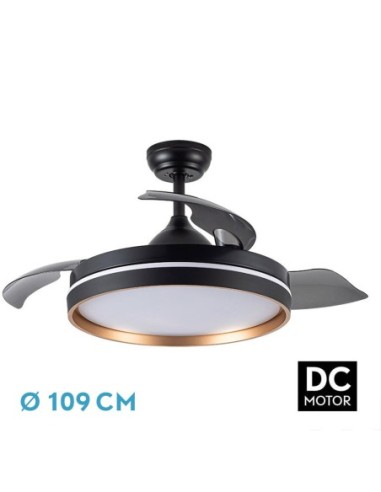 Ventilador de techo retráctil Fabrilamp modelo NALON negro y oro  (Ø 109 cm)