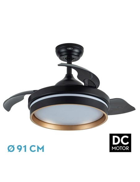 Ventilador de techo retráctil Fabrilamp modelo NALON negro y oro  (Ø 91 cm)