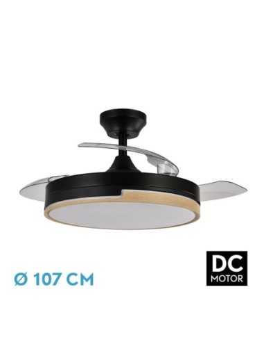 Ventilador de techo retráctil Fabrilamp modelo OLIMPIA negro y madera  (Ø 107 cm)