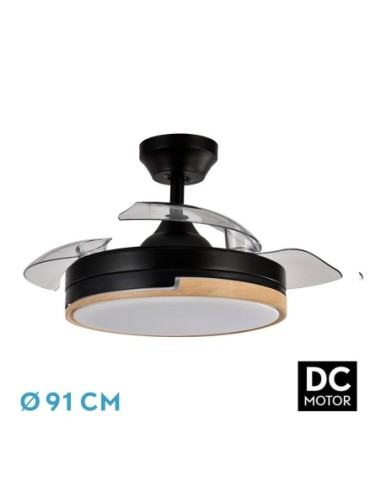 Ventilador de techo retráctil Fabrilamp modelo OLIMPIA negro y madera  (Ø 91 cm)