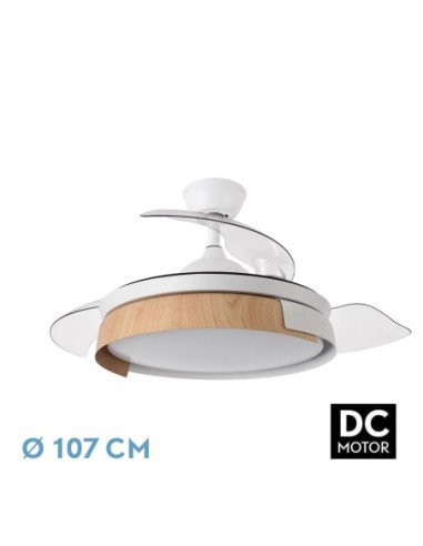 Ventilador de techo retráctil Fabrilamp modelo PROVENZA blanco y haya  (Ø 107 cm)