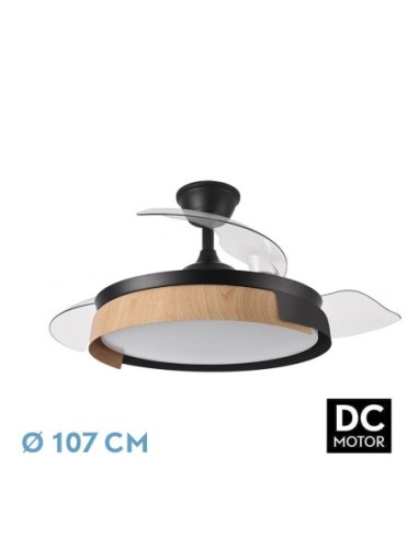 Ventilador de techo retráctil Fabrilamp modelo PROVENZA negro y haya  (Ø 107 cm)