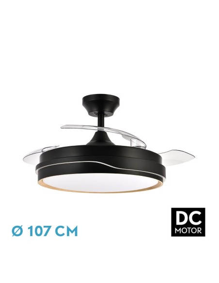 Ventilador de techo retráctil Fabrilamp modelo TEMPANO negro y madera  (Ø 107 cm)