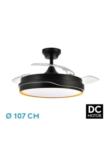 Ventilador de techo retráctil Fabrilamp modelo TEMPANO negro y oro  (Ø 107 cm)