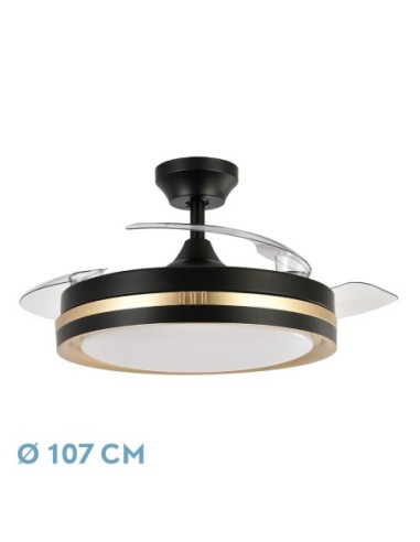 Ventilador de techo retráctil Fabrilamp modelo VIPER negro y oro  (Ø 107 cm)