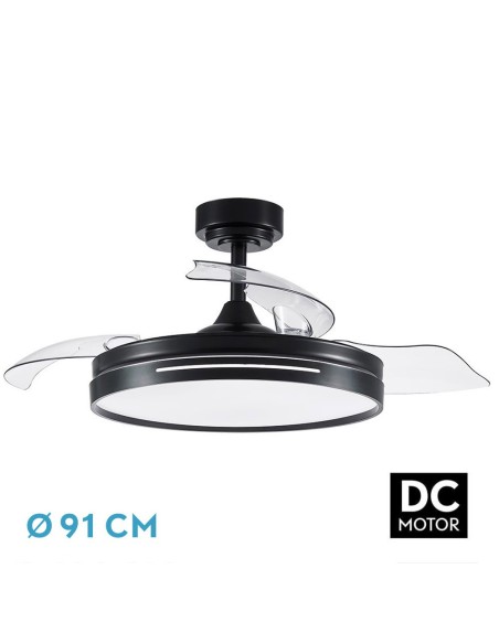 Ventilador de techo retráctil Fabrilamp modelo MICENAS negro  (Ø 91 cm)