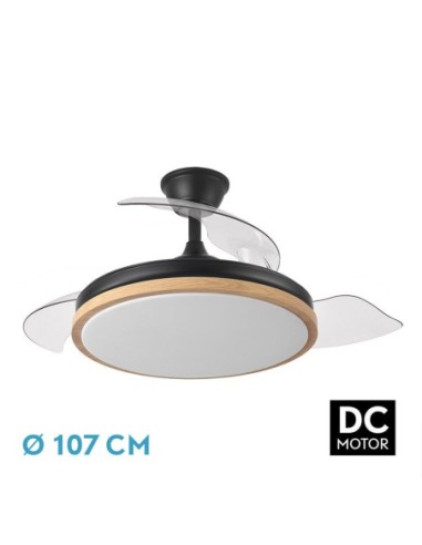 Ventilador de techo retráctil Fabrilamp modelo EVROS negro y haya  (Ø 107 cm)