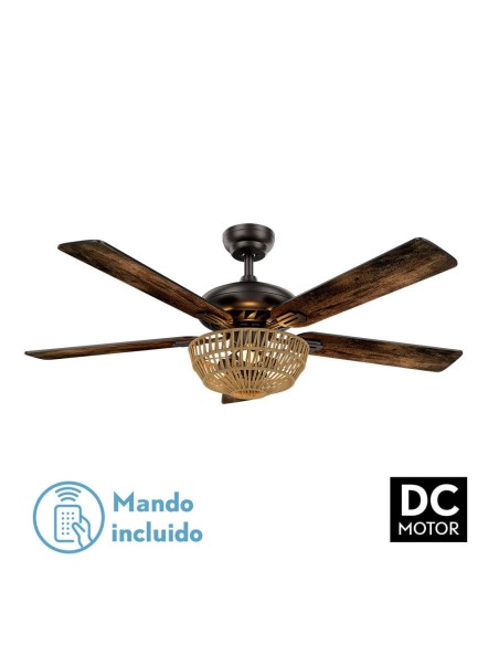 Ventilador de techo Fabrilamp modelo CESTA negro y roble  (Ø 132 cm)