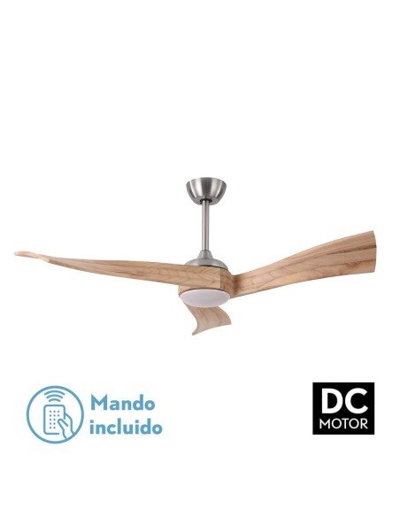 Ventilador de techo Fabrilamp modelo JANUBI níquel y haya  (Ø 132 cm)