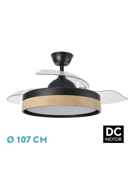 Ventilador de techo retráctil Fabrilamp modelo IGLU negro y haya  (Ø 107 cm)