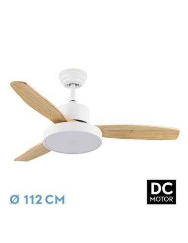 Ventilador de techo Fabrilamp modelo KAVALA blanco y haya  (Ø 112 cm)