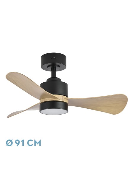 Ventilador de techo Fabrilamp modelo ZEPELIN negro y madera clara  (Ø 91 cm)