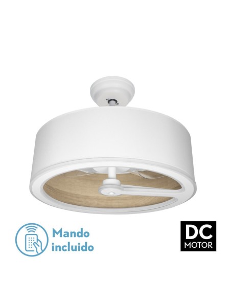 Ventilador de techo de plafón Fabrilamp modelo TATIANA blanco y madera clara (Ø 62 cm)