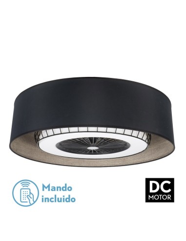 Ventilador de techo de plafón Fabrilamp modelo TANIA negro y madera gris  (Ø 70 cm)