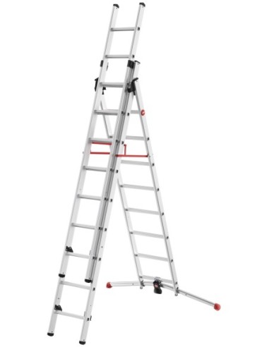 HAILO 9309-507 - Escalera aluminio combinada 3 tramos con estabilizador curvo ProfiLOT Combi (2x9 + 1x8 peldaños)