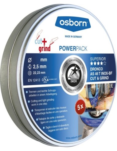 DRONCO AS46TINOXCG-115PACK - Lata de 5 discos de corte metal 115 x 2.5 mm AS 46 T INOX CUT+GRIND Special