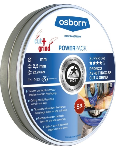 DRONCO AS46TINOXCG-115PACK - Lata de 5 discos de corte metal 115 x 2.5 mm AS 46 T INOX CUT+GRIND Special