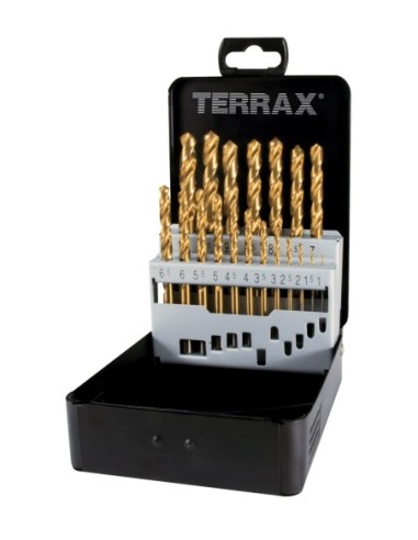 TERRAX A250215T - Juego de brocas DIN 338 Tipo N HSS-TiN rectificadas 25 piezas