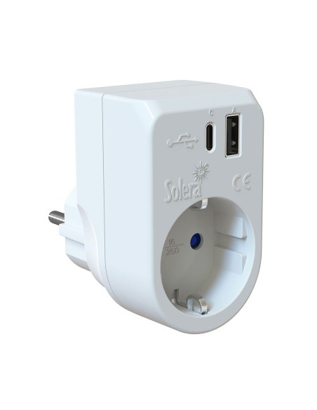 Adaptador 2P+T, (16A - 250v~). +USB a+USBc 3a 5vdc. 860USBac SOLERA