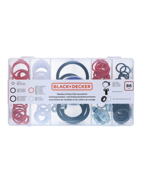 Surtido de juntas, arandelas y abrazaderas (86 piezas) Black+Decker