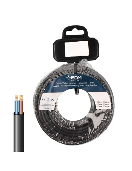 Carrete de 15m de cable paralelo plano (Negro) 2x2,5mm EDM