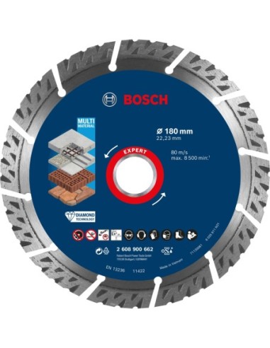 BOSCH 2608900662 Disco de corte de diamante Expert MultiMaterial de 180 x 2223 x 24 x 12 mm