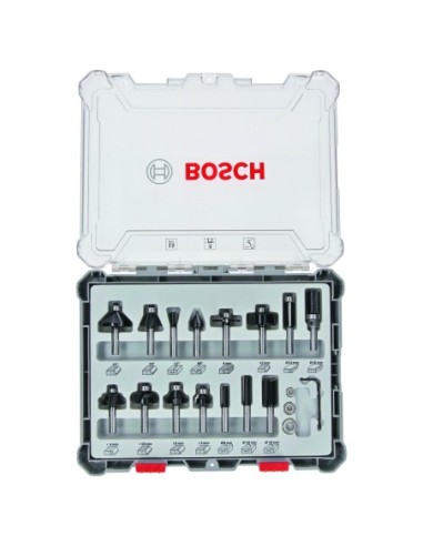 BOSCH 2607017472 Set de 15 fresas con vástago de 8 mm