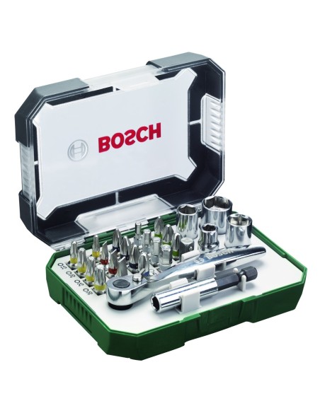 BOSCH 2607017322 Set 26 unidades atornillar incluye puntas vasos carraca