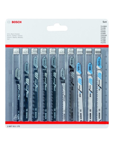 BOSCH 2607011170 Set de hojas de sierra de calar con vástago de inserción en T para madera y metal 10 unidades