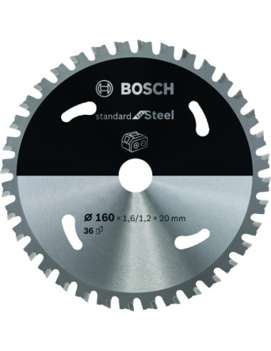 BOSCH 2608837749 Disco de sierra circular Standard for Steel para sierras sin cables 160 x 16/12 x 20 T36