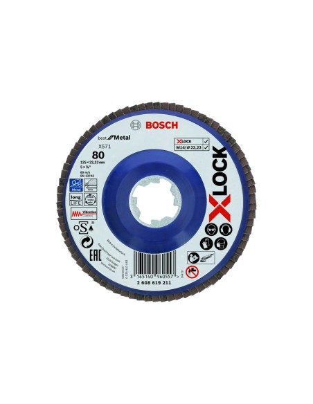 BOSCH 2608619211 X-LOCK Disco Abrasivo Laminillas X571 B.Metal:125mm r.plás.G80