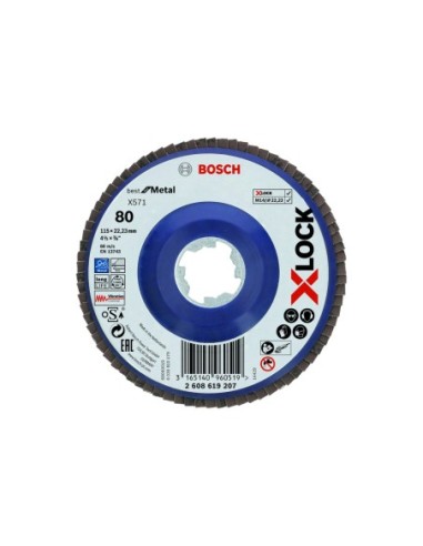 BOSCH 2608619207 X-LOCK Disco Abrasivo Laminillas X571 B.Metal:115mm r.plás.G80