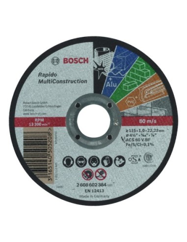 BOSCH 2608602384 Disco corte recto Rapido Multi Construction 115 mm 10 mm