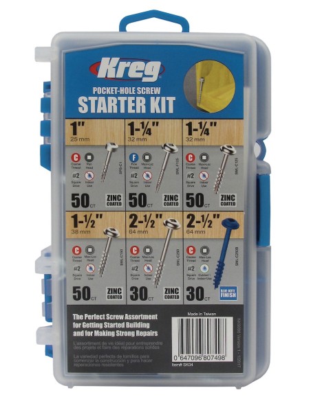 Kreg® SK04 Kit de inicio de tornillos (6 tipos y 260 uds.)