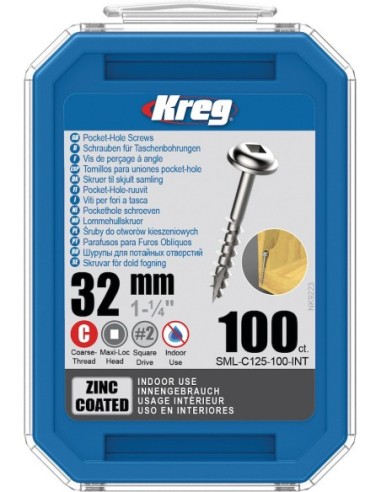 Kreg® SML-C125-100 Tornillos para madera de cabeza plana Maxi-Loc de 32mm (100 uds.)